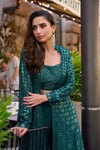 emerald georgette shrug suit - full stitched free size
