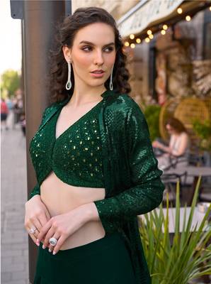 dark-green georgette shrug suit - full stitched free size 2