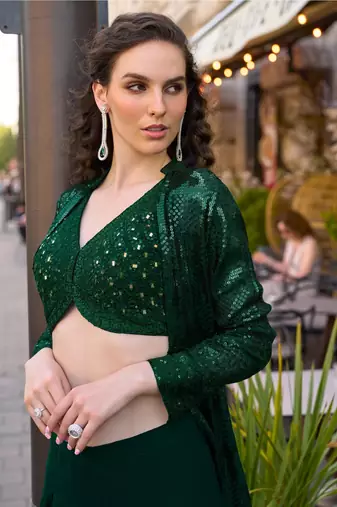 dark-green georgette shrug suit - full stitched free size