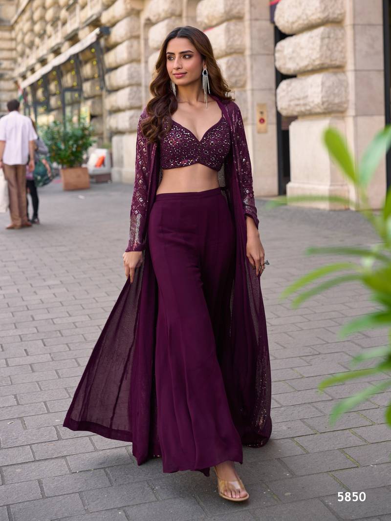 purple georgette shrug suit - full stitched free size