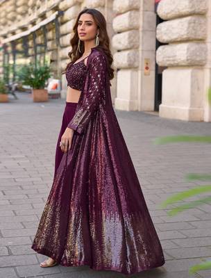 purple georgette shrug suit - full stitched free size 2