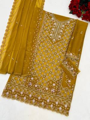 yellow chiffon embroidered sequin suit 2