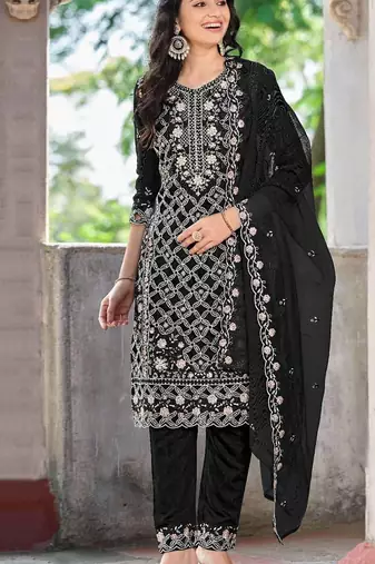 black chiffon embroidered sequin suit