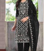 black chiffon embroidered sequin suit