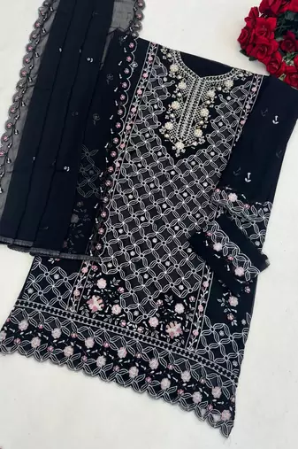 black chiffon embroidered sequin suit