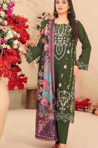 mehendi cambric cotton embroidered sequin suit