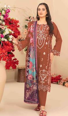 orange cambric cotton embroidered & khatli suit 1