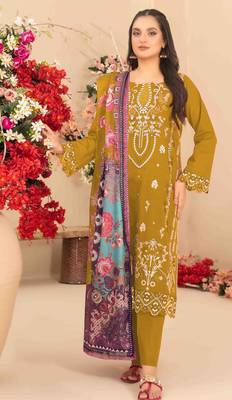 yellow cambric cotton embroidered & khatli suit 1