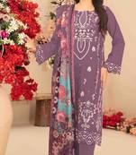 purple cambric cotton embroidered & khatli work suit