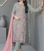 green faux georgette embroidered & khatli work suit