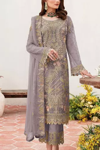 chiku faux georgette embroidered sequin suit