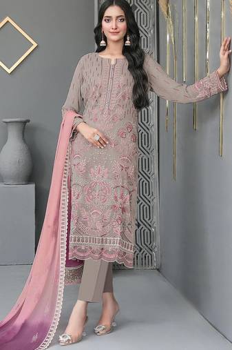 chiku faux georgette embroidered sequin suit