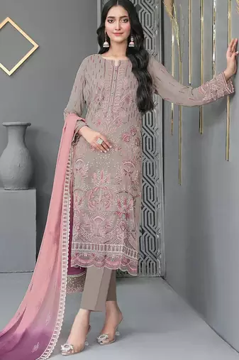 chiku faux georgette embroidered sequin suit