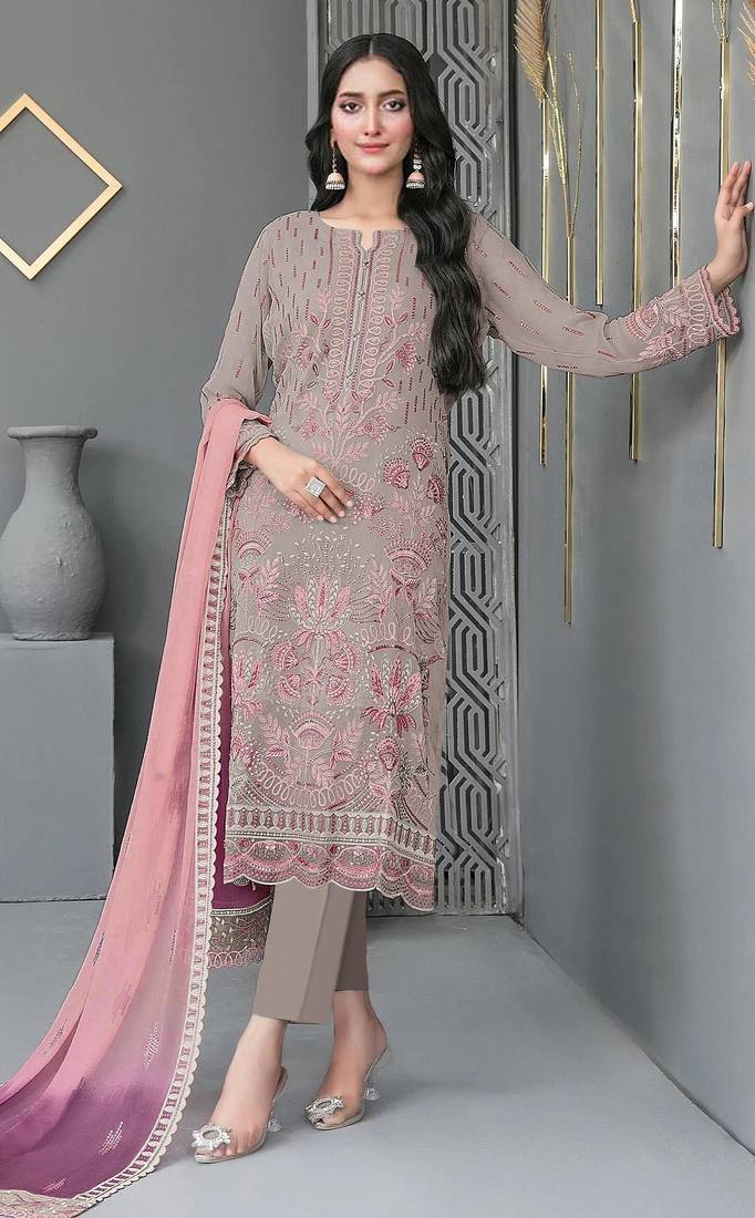 chiku faux georgette embroidered sequin suit