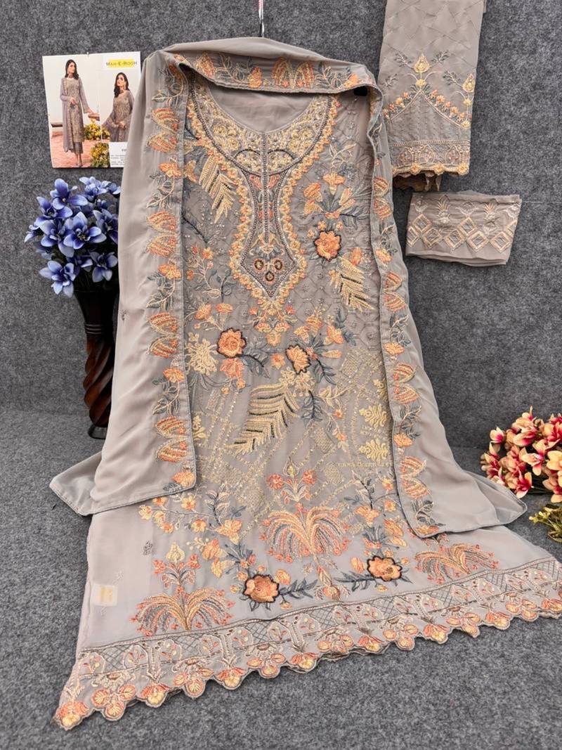 chiku faux georgette embroidered sequin suit