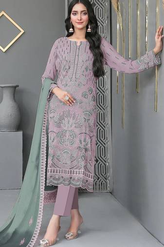 lavender faux georgette embroidered sequin suit