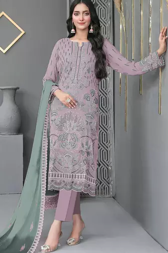 lavender faux georgette embroidered sequin suit