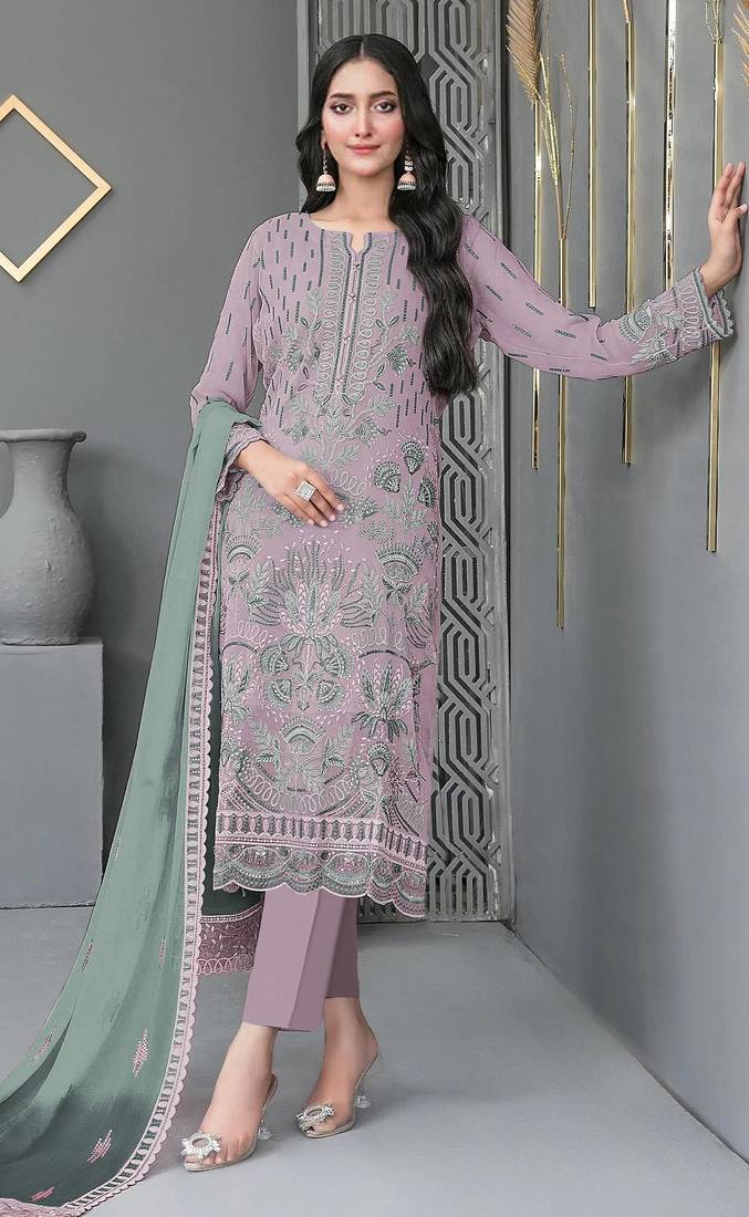 lavender faux georgette embroidered sequin suit