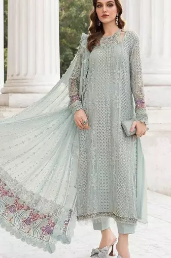 sea-green faux georgette embroidered sequin suit