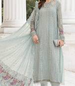 sea-green faux georgette embroidered sequin suit