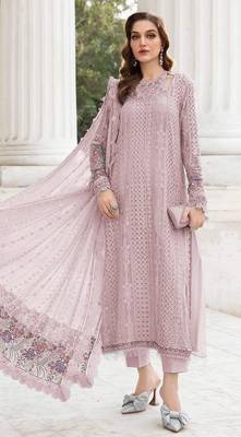 pink faux georgette embroidered sequin suit 1