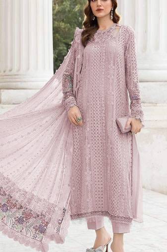 Pink fox georgette semi stitched suit with embroidered sequence work