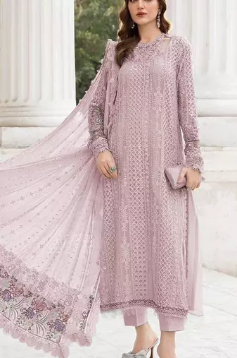 pink faux georgette embroidered sequin suit