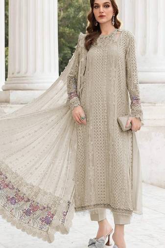 cream faux georgette embroidered sequin suit