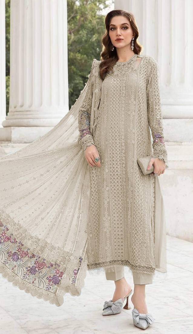 cream faux georgette embroidered sequin suit