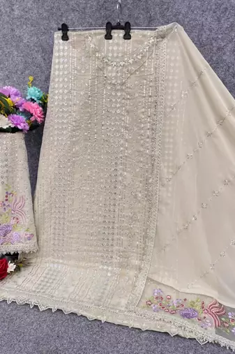 cream faux georgette embroidered sequin suit