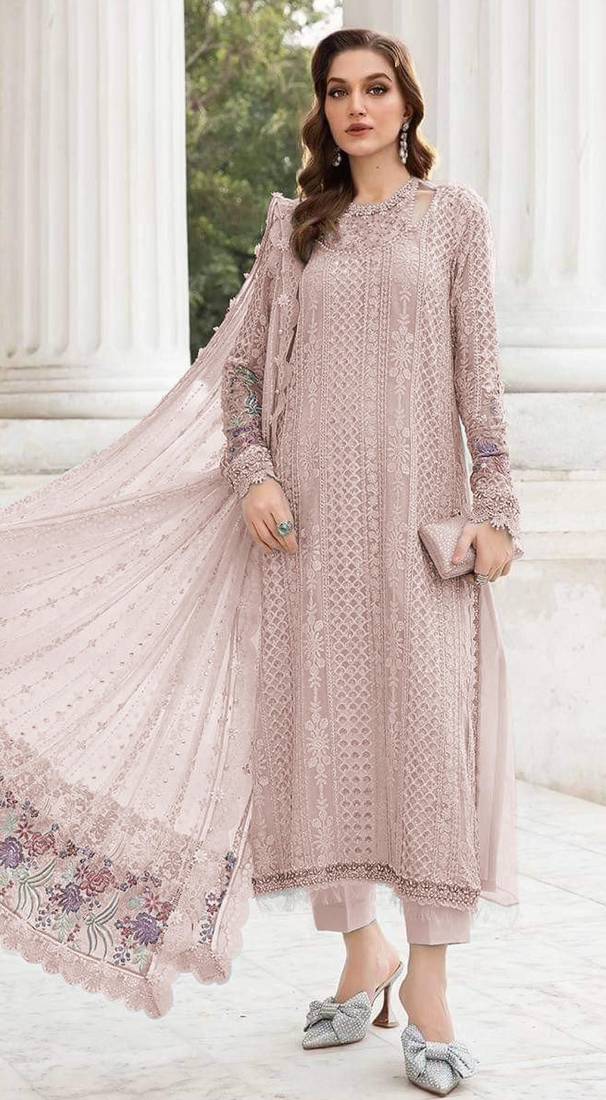 peach faux georgette embroidered sequin suit