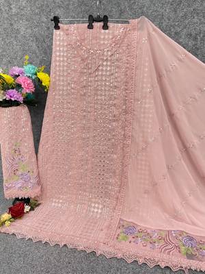 peach faux georgette embroidered sequin suit 2