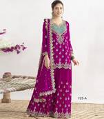 purple chinon sharara embroidered sequins & mirror work suit