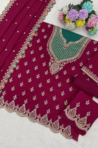 purple chinon sharara embroidered sequins & mirror suit