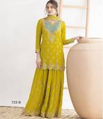 yellow chinon sharara embroidered sequins & mirror work suit