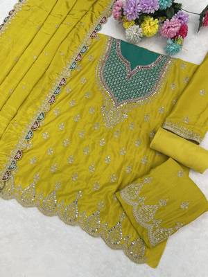 yellow chinon sharara embroidered sequins & mirror suit 2