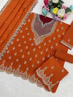 orange chinon sharara embroidered sequins & mirror suit 2