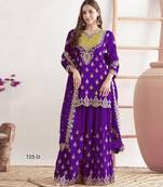 violet chinon sharara embroidered sequins & mirror work suit