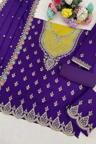 violet chinon sharara embroidered sequins & mirror suit