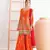 Orange chinon semi stitched sharara suit with embroidered sequence & mirror work
