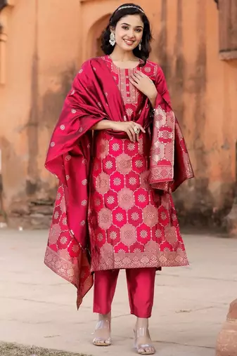 Traditional zari woven kurta set  with dupatta