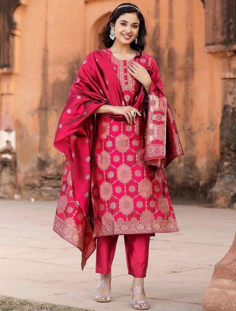 Traditional zari woven kurta set  with dupatta