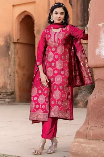 Traditional zari woven kurta set  with dupatta