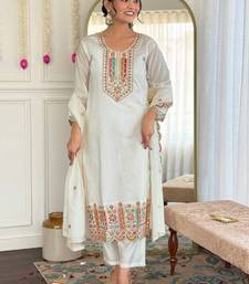 White embroidered kurta set with dupatta