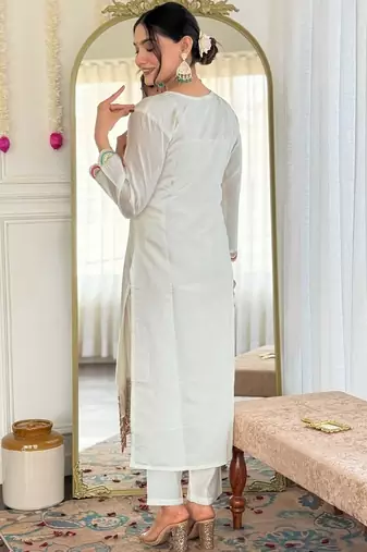 White embroidered kurta set with dupatta