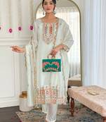 White embroidered kurta set with dupatta