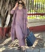 Purple cotton slub kurta set with printed dupatta