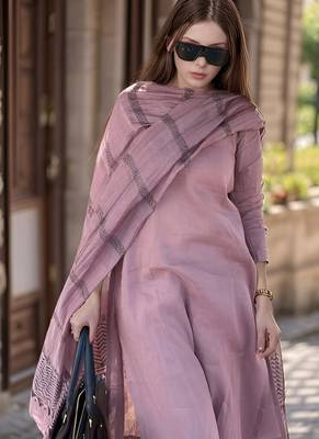 Purple cotton slub kurta set with printed dupatta 2