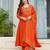 Orange chinon embroidered flared kurta set.