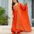 Orange chinon embroidered flared kurta set.